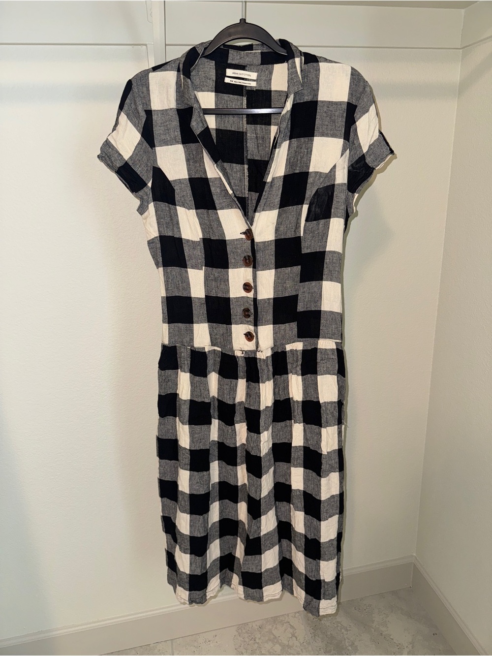 Urban Outfitters Black & White Check Button-Front Midi Dress, Size M
